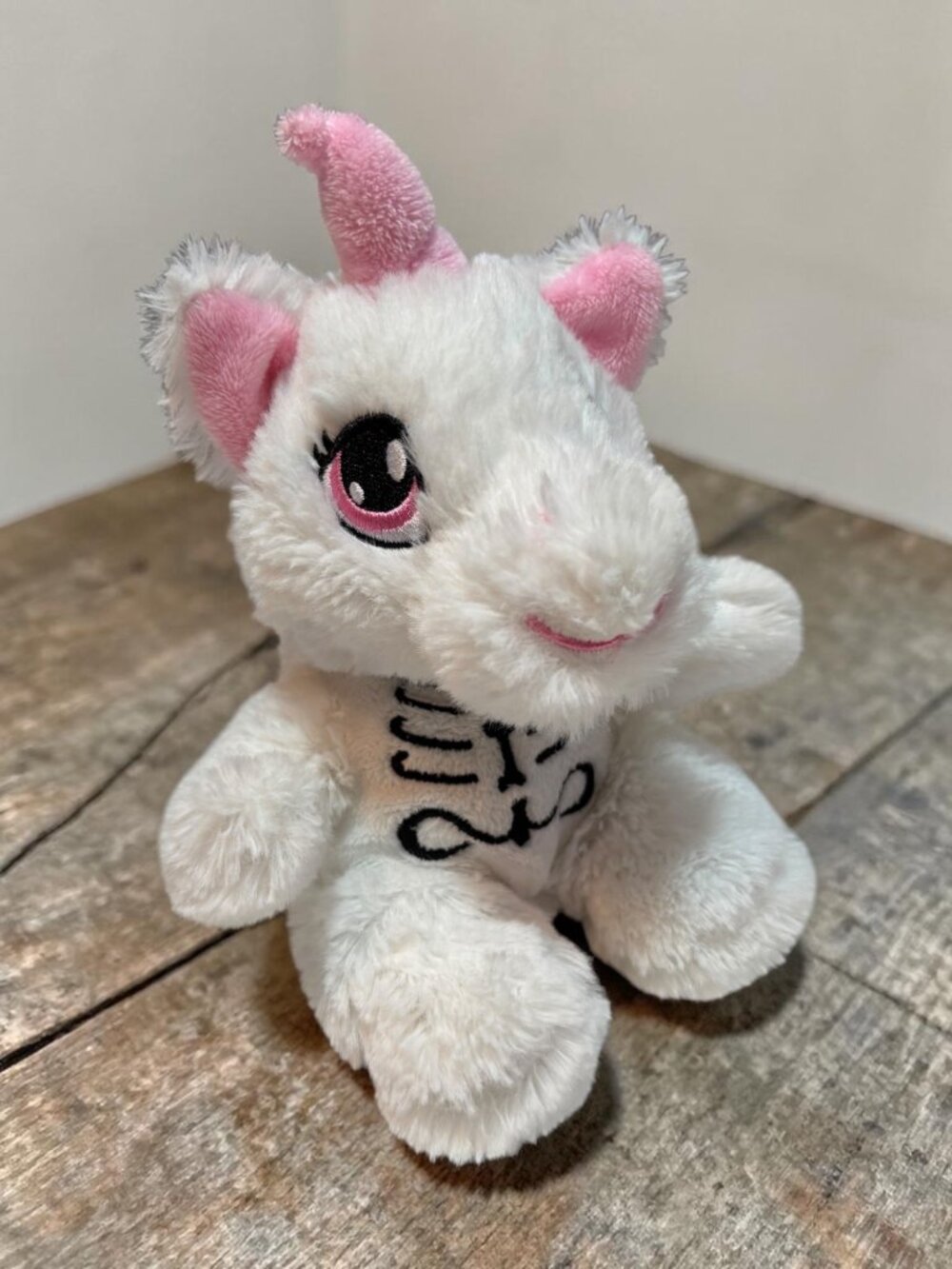 Dan Dee White Plush Unicorn Skeleton-Themed Stuffed Animal Toy 7" Pink Accents